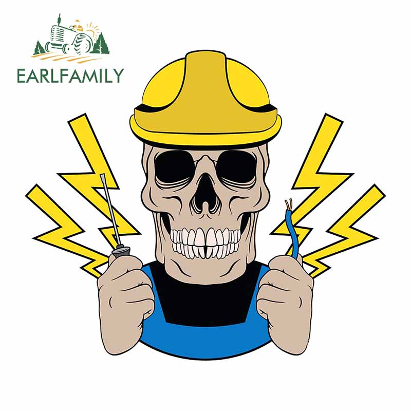 

EARLFAMILY 13 см для инженера электричества, Череп, виниловый материал, автомобильные наклейки, наклейка для ноутбука, оконные стекла, защита двери автомобиля, Декор