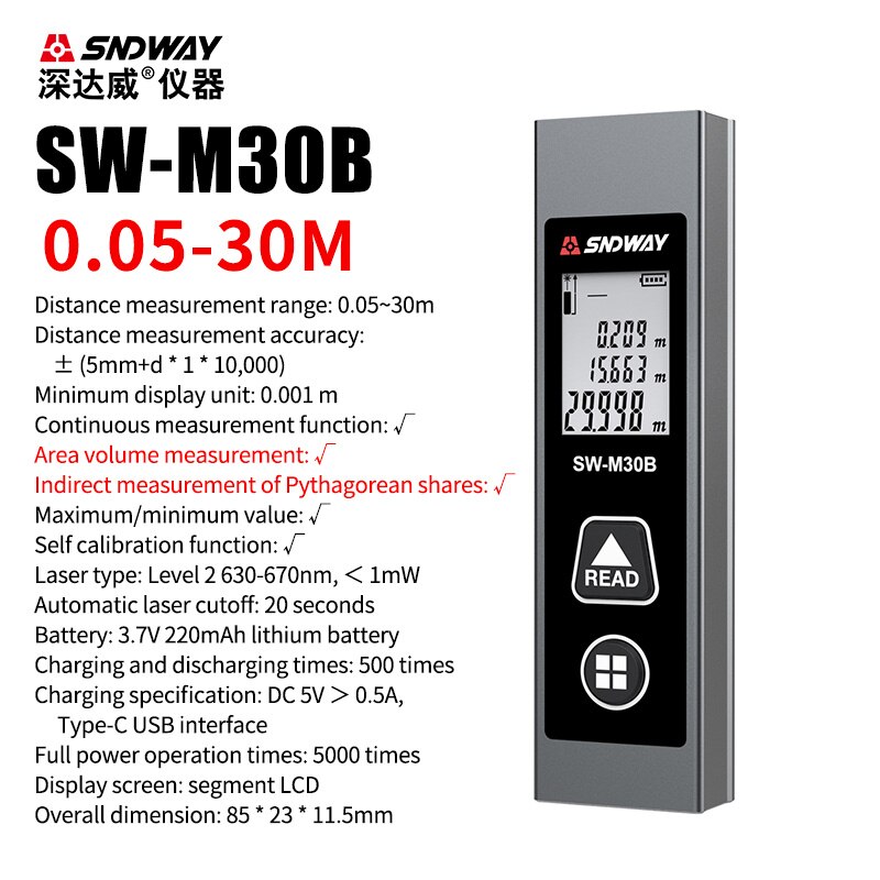 

SNDWAY Мини умный лазерный дальномер 30м