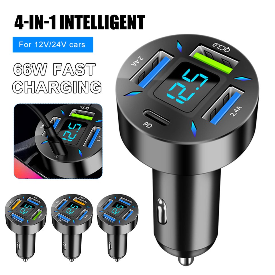 

Автомобильное зарядное устройство с 4 USB-портами, 66 Вт