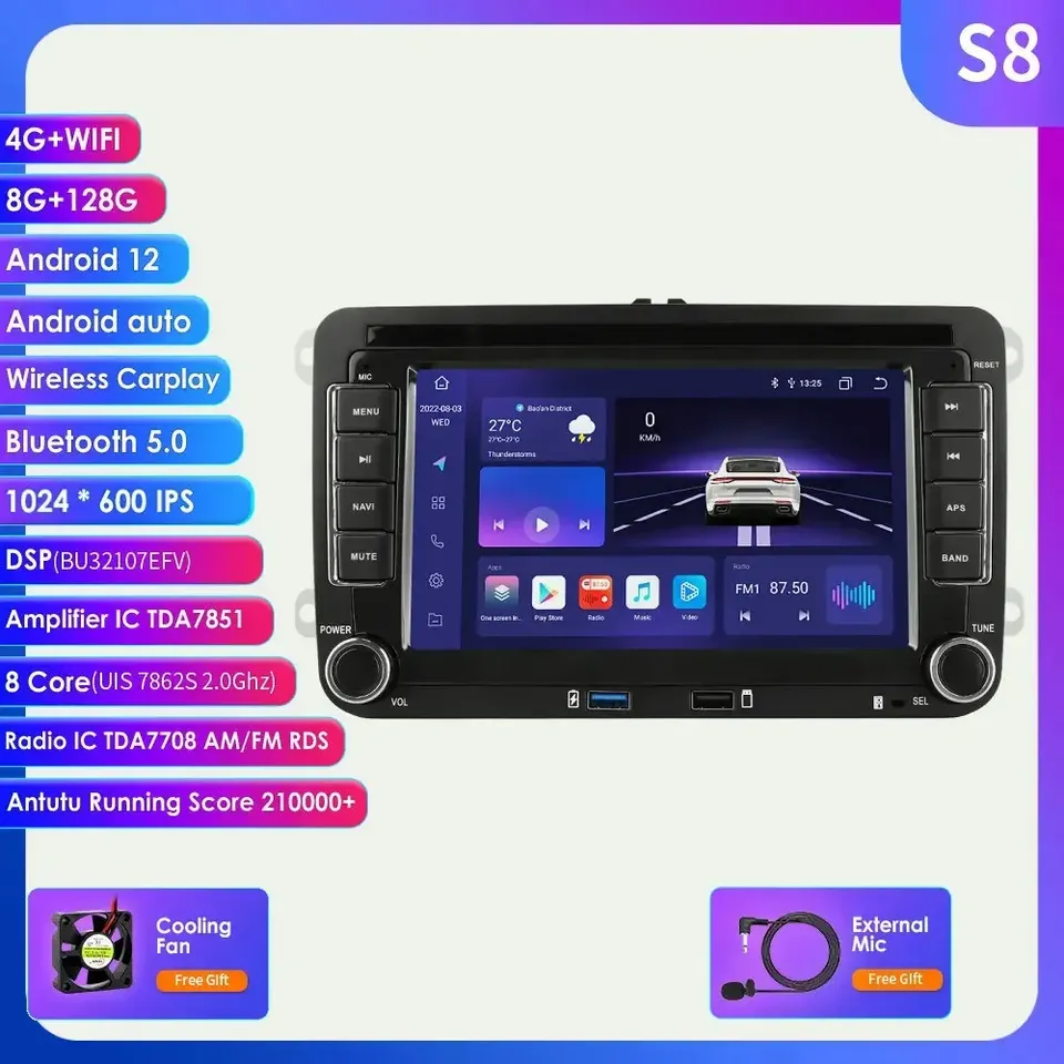 

Автомобильный мультимедийный плеер Carplay, проигрыватель на Android, с 4G, Wi-Fi, для Volkswagen, Skoda Octavia, Golf 5, 6, Touran, Passat B6, Polo, Jetta MK5, MK6, типоразмер 2 Din