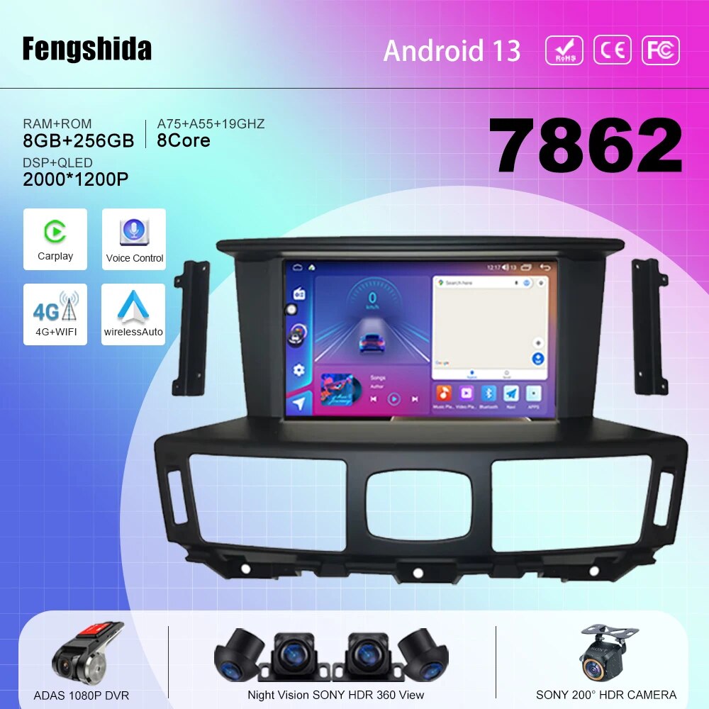 

7862 ЦП Android 13 для Infiniti Q70 Q70L M25 M35 M37 M56 2013 - 2018 автомобильный радиоприемник, мультимедийный плеер, навигация No 2din DVD 5G WIFI