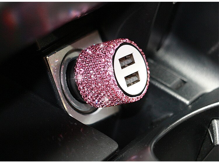 

Автомобильное зарядное устройство с двумя USB-портами Bling ручной работы, украшения для автомобиля со стразами, украшения для быстрой зарядки, автомобильные Декорации для iPhone/Samsung