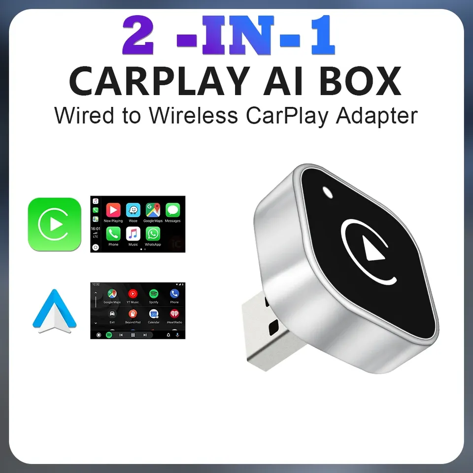 

2 в 1 проводной к беспроводному адаптеру CarPlay Android Auto Bluetooth для OEM автомобильной стереосистемы с USB-ключом Smart Mini Box Plug and Play
