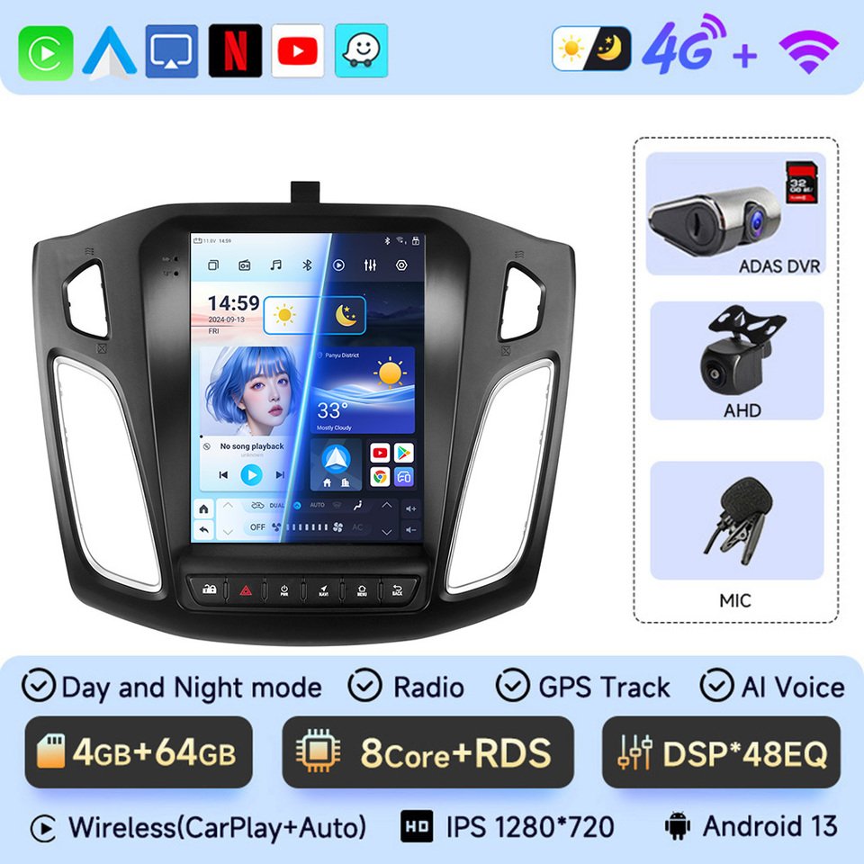 

Автомобильный радиоприемник 8 ядер 2 Din Android 13 для Ford Focus 3 Mk 3 2011 2012-2019 Мультимедийный видеоплеер 2Din Carplay Auto Stereo DVD