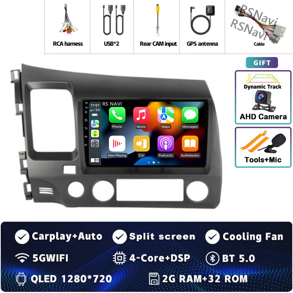 

Android 14 Carplay авто для Honda Civic 8 2005 2006 2007-2011 автомобильное радио GPS Мультимедиа WIFI + 4G головное устройство BT плеер Видео Стерео