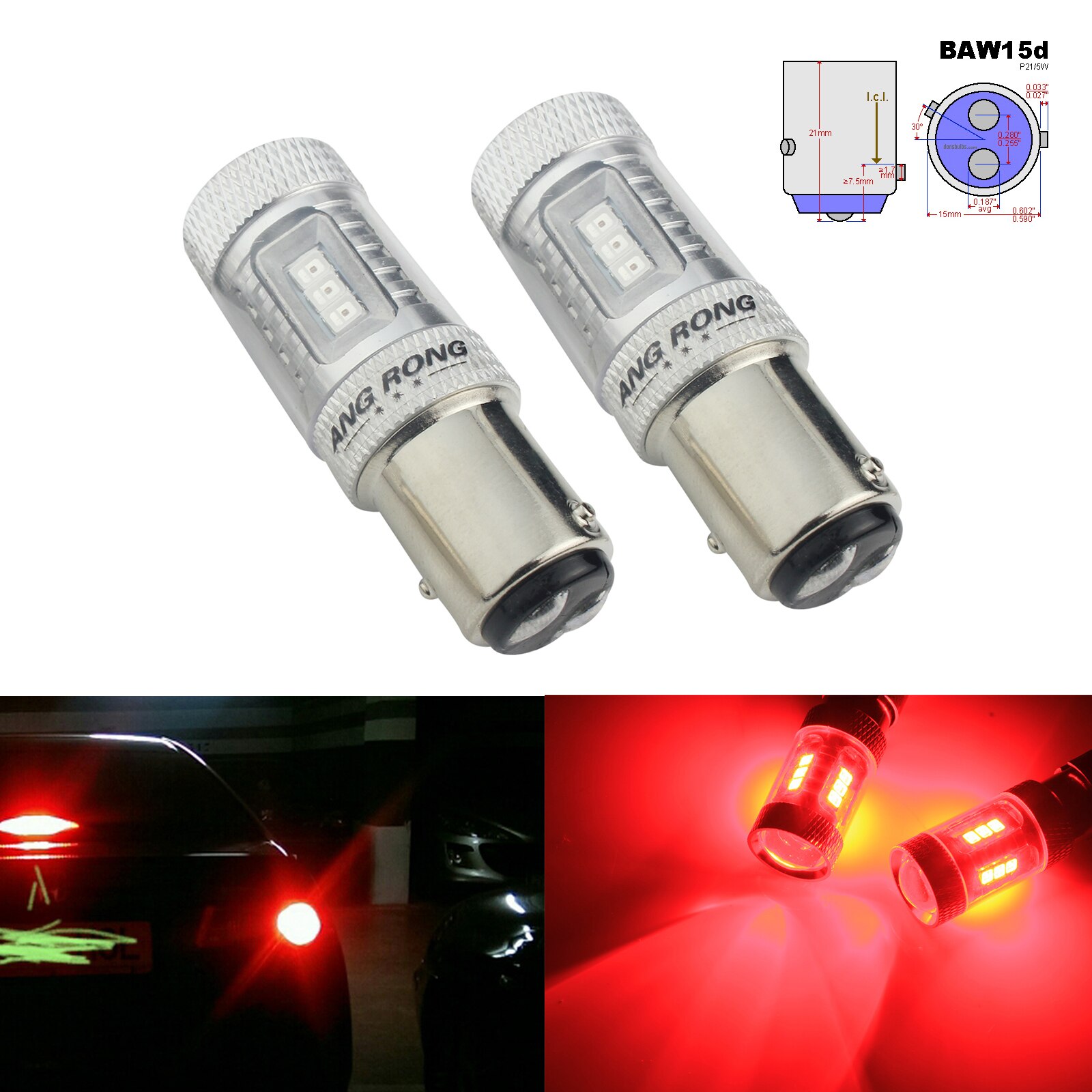 

ANGRONG 2 шт. PR21/5 Вт BAW15d 380R лампа красный 15 SMD светодиодный фсветильник заднего хода стоп-сигнал задний фонарь (CA317)