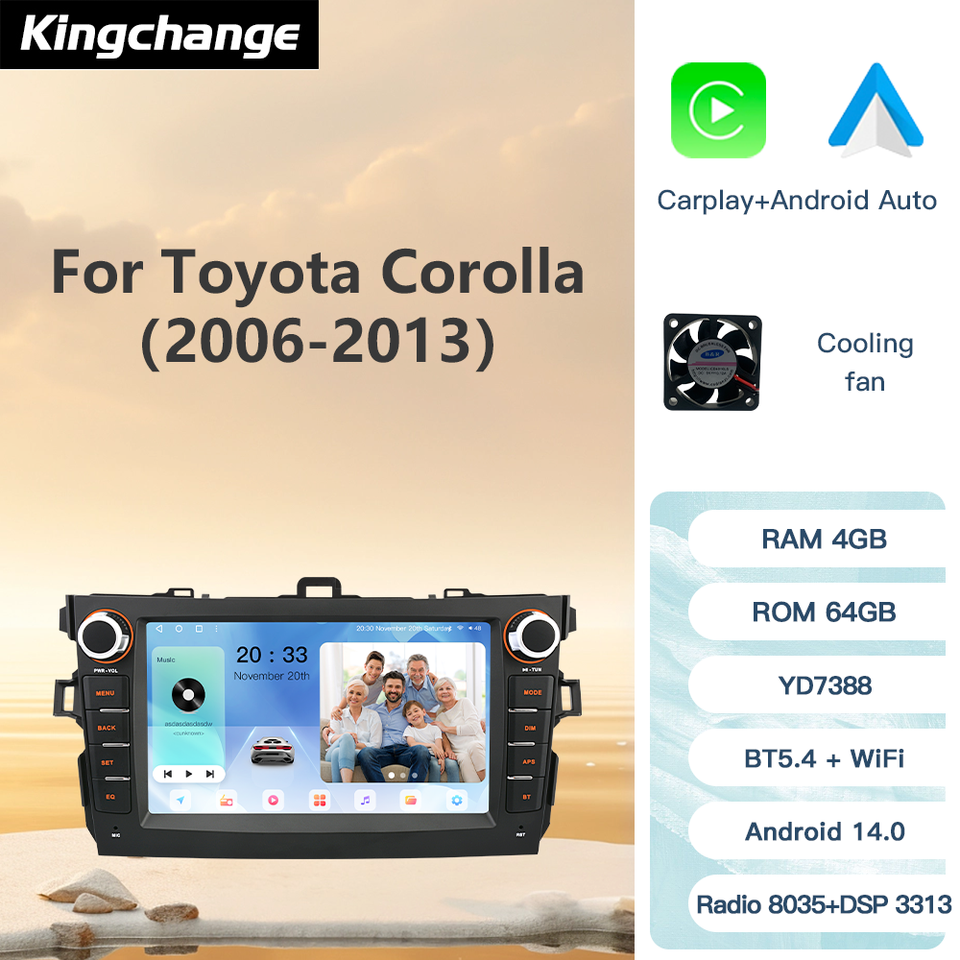 

Kingchange Android 14 8 "2 Din автомобильное мультимедийное радио для Toyota Corolla E140 E150 2006-2012 CarPlay Auto 360 GPS WIFI SWC DSP