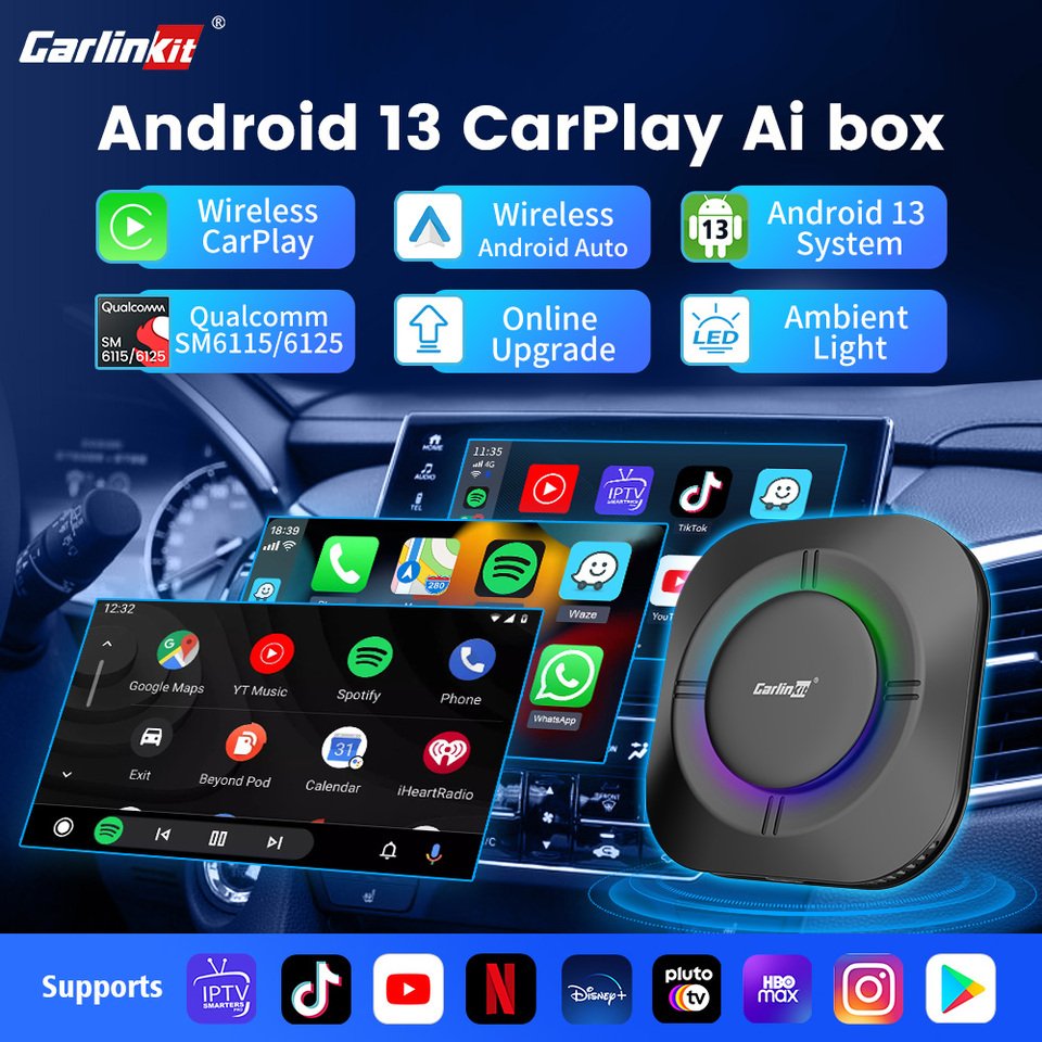 

CarinKit Android 13 Carplay AI Box 8-ядерный Беспроводной Автомобильный Адаптер Android 3-в-1 Поддержка Потокового Видео SD-к...