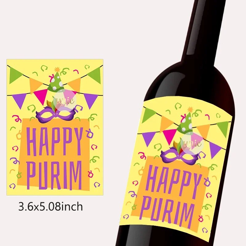 

Этикетки для бутылок вина Happy Purim, 12 шт.
