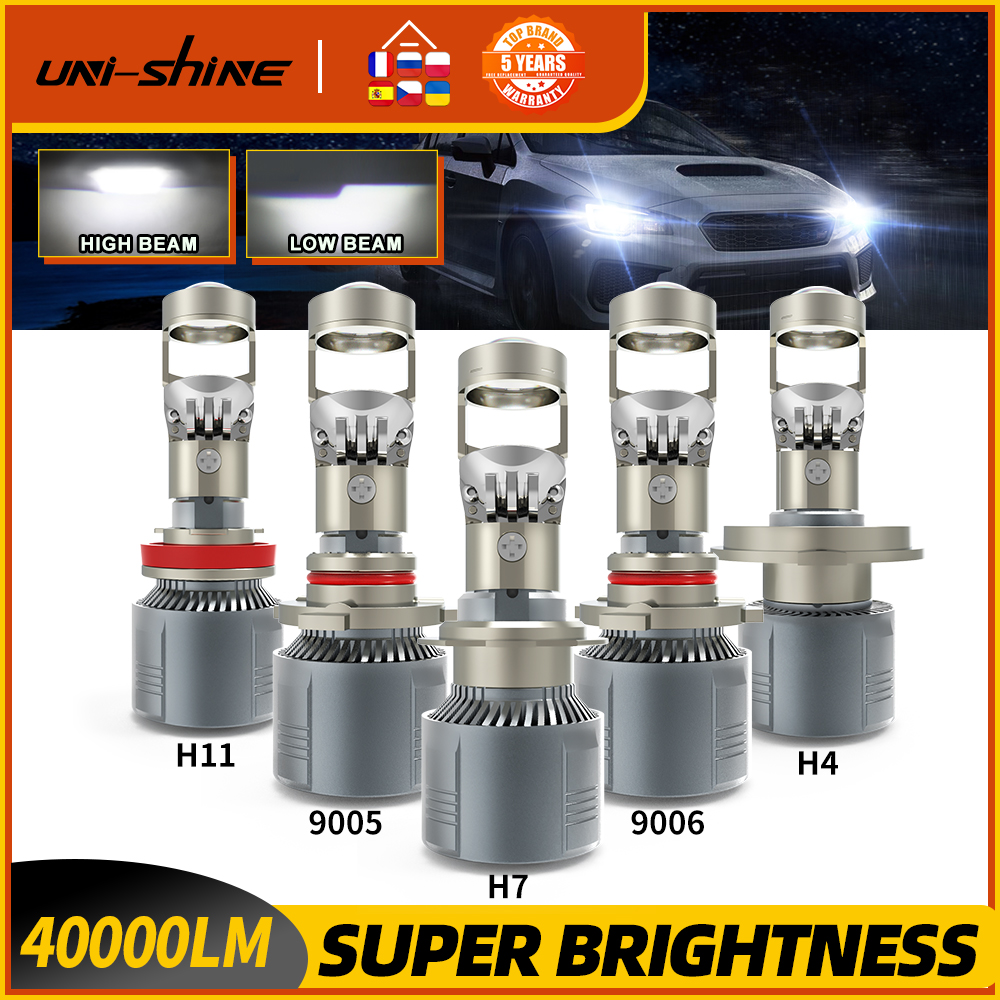 

UNI-SHINE мини-проектор HD линзы H7 H11 Led Canbus дальний/ближний свет 40000LM H4 9005 HB3 9006 HB4 супер яркий 12 В 6500K автомобильный туман