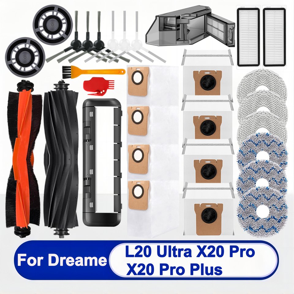 

Для Dreame Bot L20 Ultra, L30 Ultra, L20 Ultra Полные аксессуары Ролик/ Основная боковая щетка, ткань для швабры, фильтр Hepa, мешок для пыли/коробка