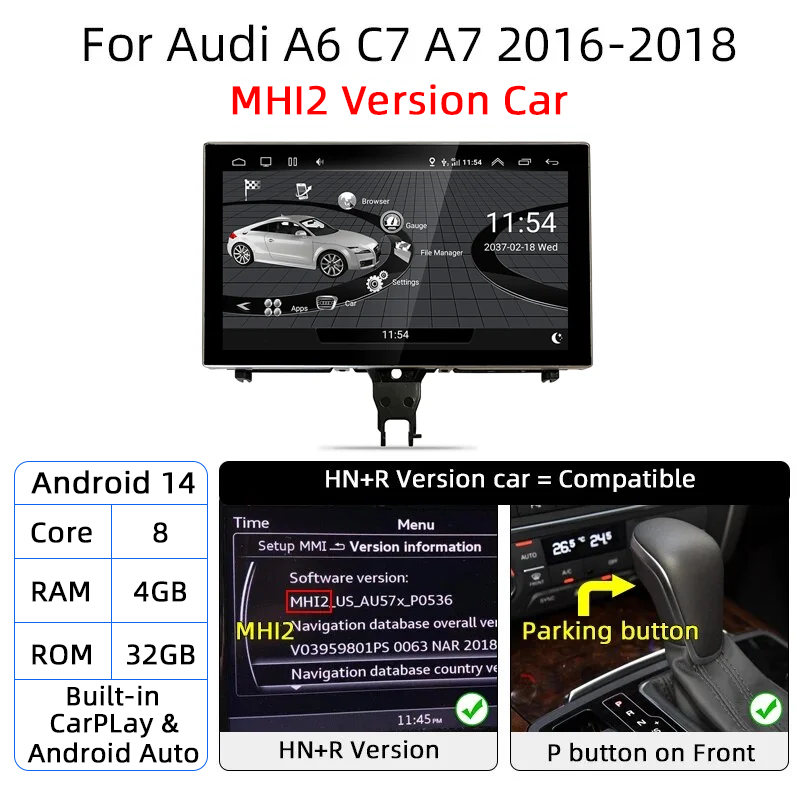 

Автомобильный мультимедийный плеер Android 14 Carplay для Audi A6 C7 A7 2012 ~ 2018 Сенсорный экран 4G Музыка Стерео GPS Navi 8 + 256 ГБ Авторадио