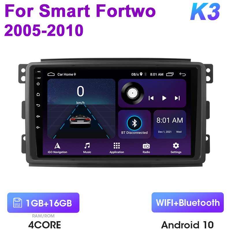 

Для Smart Fortwo 451 2005-2010 2 Din Android 12 Автомобильный радиоприемник Мультимедийный видеоплеер GPS 4G WIFI Carplay Авто Стерео DVD RDS QLED