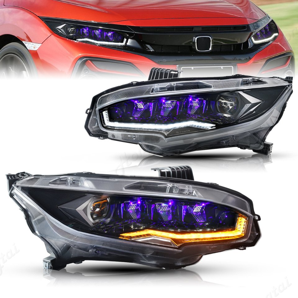 

Фара в сборе 2016-2017-2018 2019 2020 2021 Honda Civic 10 дневные ходовые огни, фонари поворота, стоп-сигналы