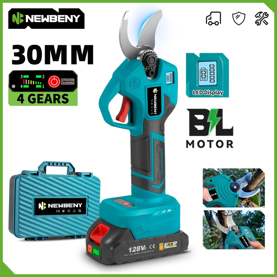 

NEWBENY 30 мм бесщеточные электрические секаторы аккумуляторные 4 шестерни ветки фруктовых деревьев ножницы электроинструмент для батарейного штифта Makita