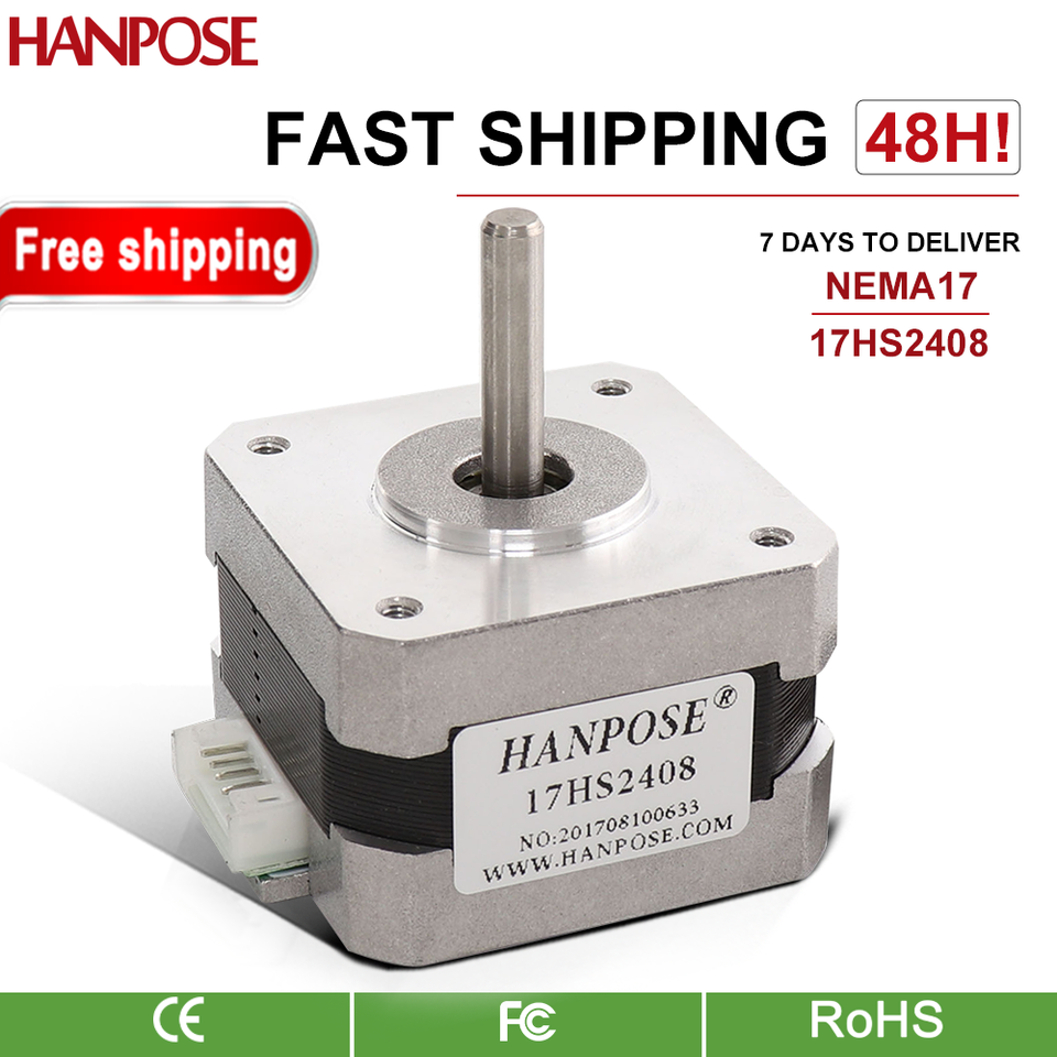 

HANPOSE 17HS2408 2-фазный 4-проводной шаговый двигатель Nema 17 1,8 градусов 42BYGH28 0.6A 12N.m для лазерного гравера с ЧПУ, 3D-принтера