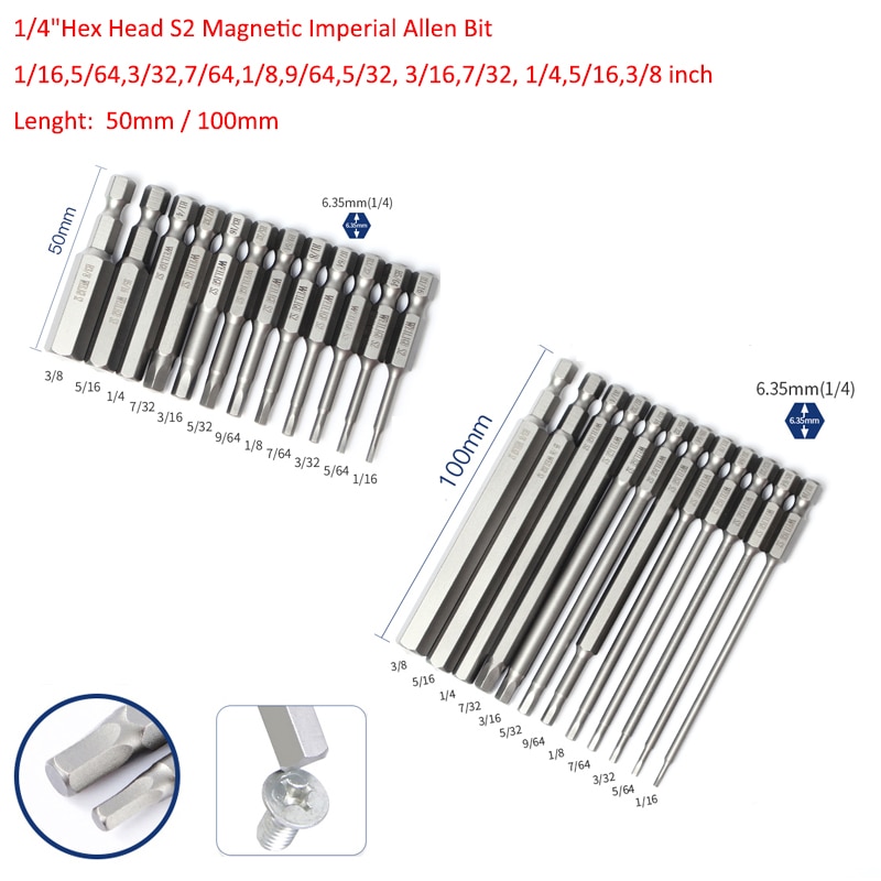 

Магнитный набор бит для отвертки S2 1/4", имперские размеры