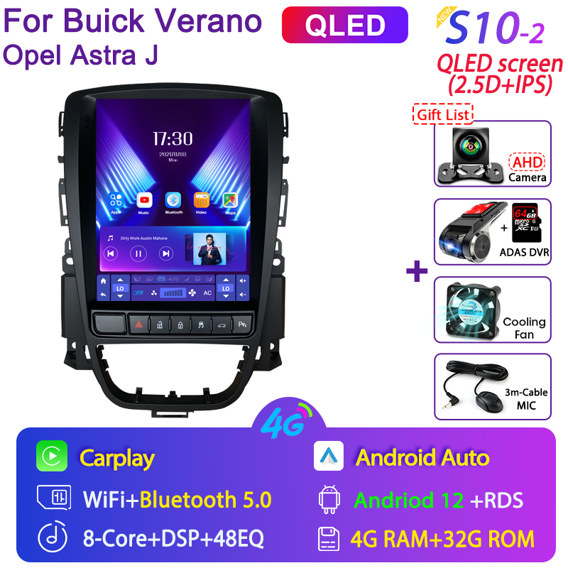 

Автомагнитола Srnubi на Android 12,0 для Opel Astra J, Vauxhall, Buick Verano 2009-2015, мультимедийное видео, 2Din, 4G, Carplay, 9,7 дюйма, головное устройство