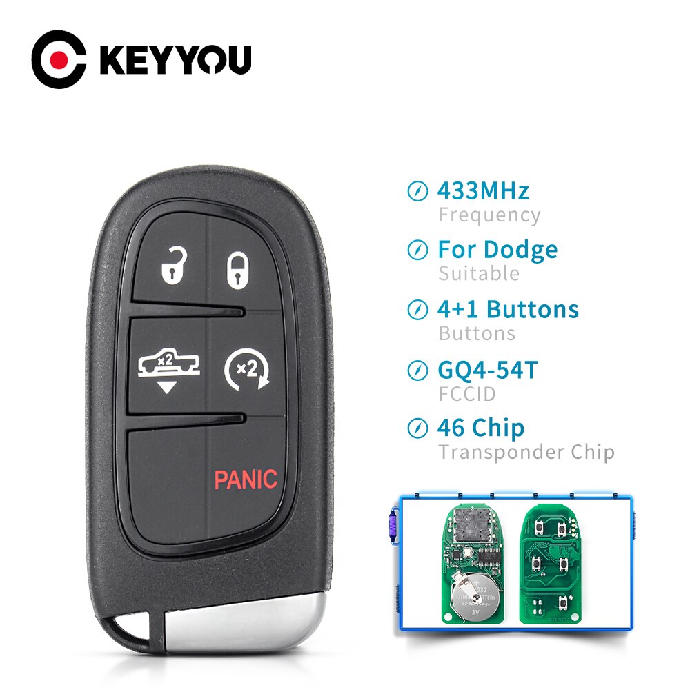

KEYYOU для автомобильного ключа Dodge, модель 1500 2500 3500 2013 2014 2016 2017 433 4/5, Автомобильный ключ дистанционного управления ID46 МГц, кнопки 3/