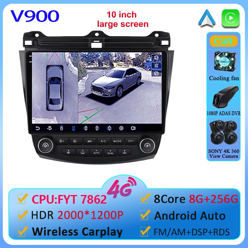 

Автомобильный Android 13 для Honda Accord 7 см 2003-2008, автомобильное радио, стерео, мультимедийный плеер 5G wifi BT Carplay QLED, Авторадио No 2 Din