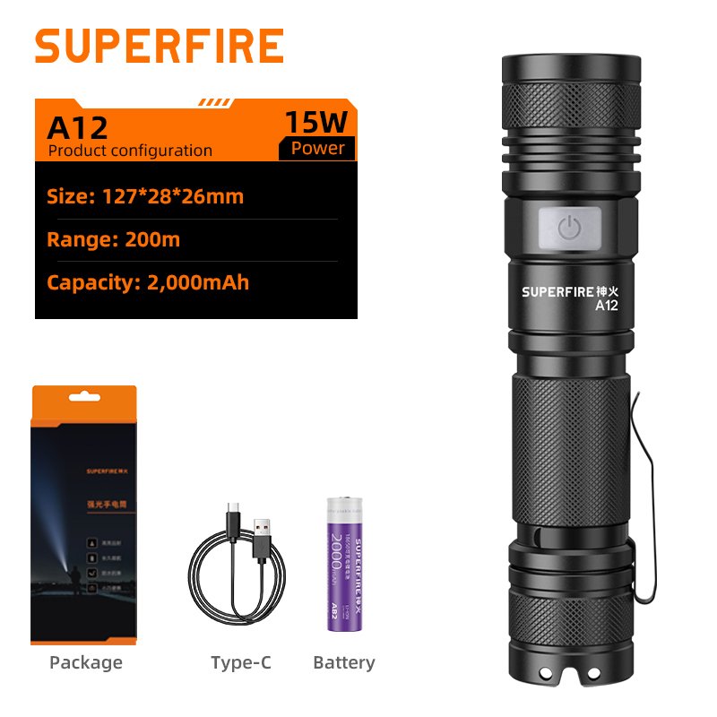 

SUPERFIRE A12 Тактический фонарь 1000LM