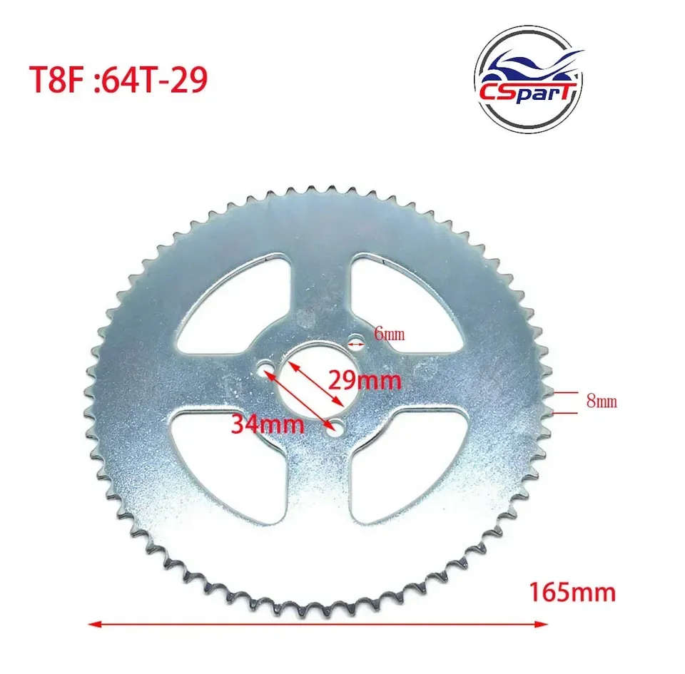

38 44 54 64 74 Зуб 38T 44T 54T 64T 74T T8F 26MM 29MM 35MM 54MM Задняя звездочка Mini Moto ATV Quad Dirt Pit Pocket Bike Cross