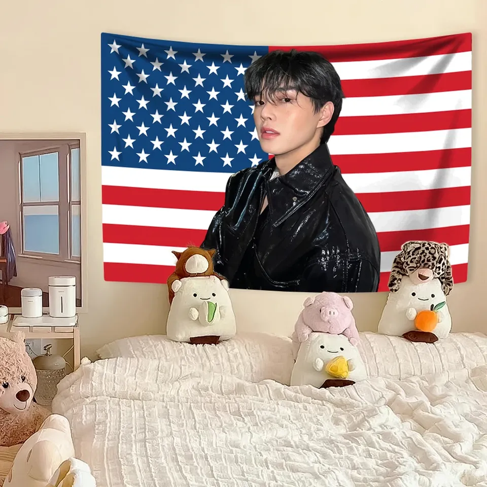 

Song Kangs American Flag Tapestry Korean Actor Prints Home Decor Wall Hanging Bedroom Dorm Background Cloth Fans Friend Gift