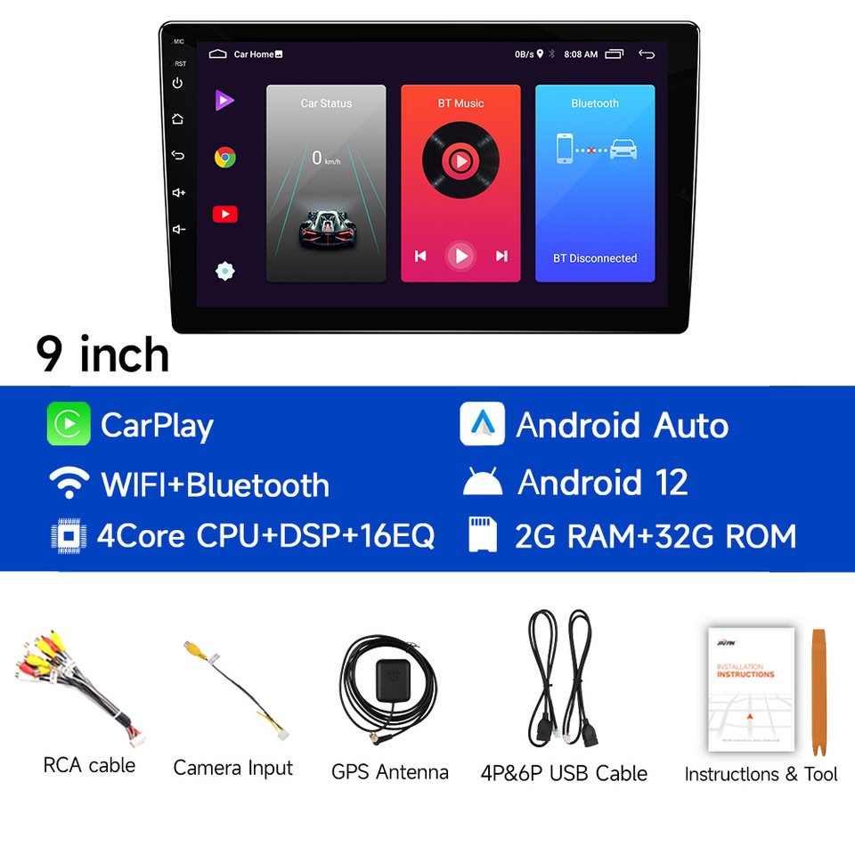 

Автомагнитола 2 Din, универсальная мультимедийная система на Android 12, с 9/10 "экраном, 4G, Wi-Fi, GPS, для Hyundai, Nissan, Ford Focus