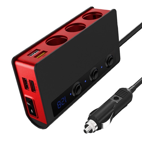 

Разветвитель прикуривателя Quick Charge 3.0, 12 В/24 В, 3 розетки, 180 Вт, автомобильный разветвитель постоянного тока «ВКЛ-ВЫКЛ» с 4-портовым автомобильным зарядным устройством USB