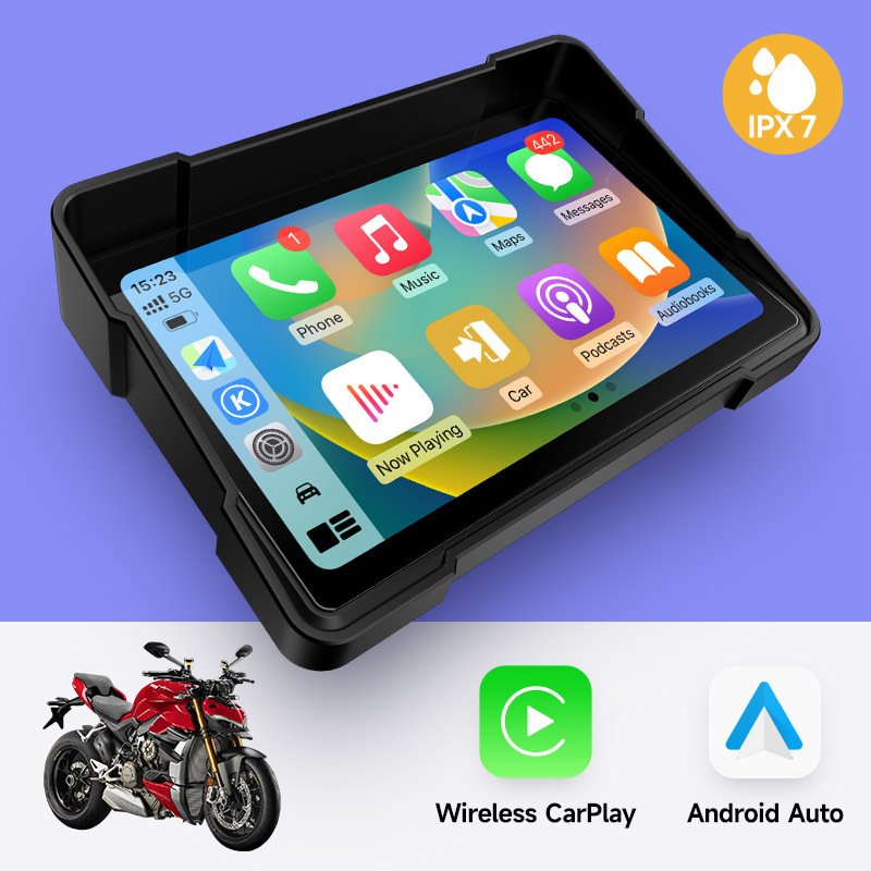 

JIUYIN 5-дюймовый мотоцикл беспроводной Apple Carplay Android Auto портативный навигационный GPS-экран IPX7 водонепроницаемый дисплей двойной BT