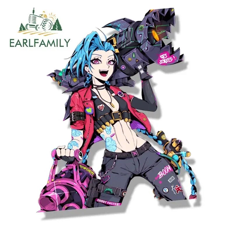 

EARLFAMILY уличная одежда Jinx Fanart Автомобильная наклейка Crazy Girl Slap Decal эскиз Waifu JDM мультфильм Peeker граффити наклейки автомобильная пленка