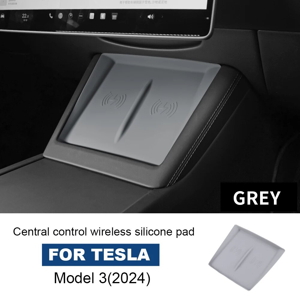 

Для Tesla Model 3 Highland 2024 Model Y Juniper 2025-up силиконовая беспроводная зарядная панель нескользящий коврик пыленепроницаемые автомобильные аксессуары
