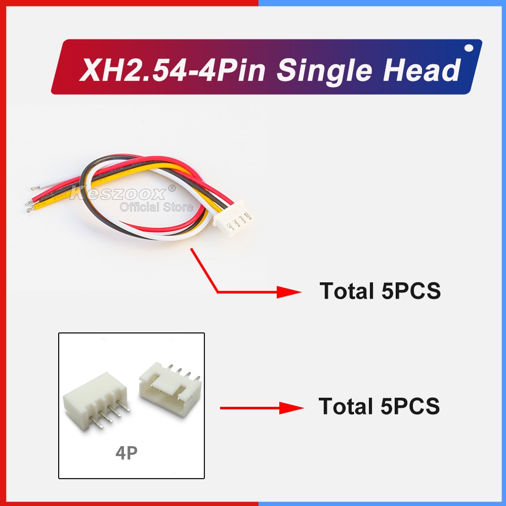 

Разъем Keszoox JST Женский, 4 контакта, длина 10-100 см, 22AWG провод, 4 точки, 2,50 мм