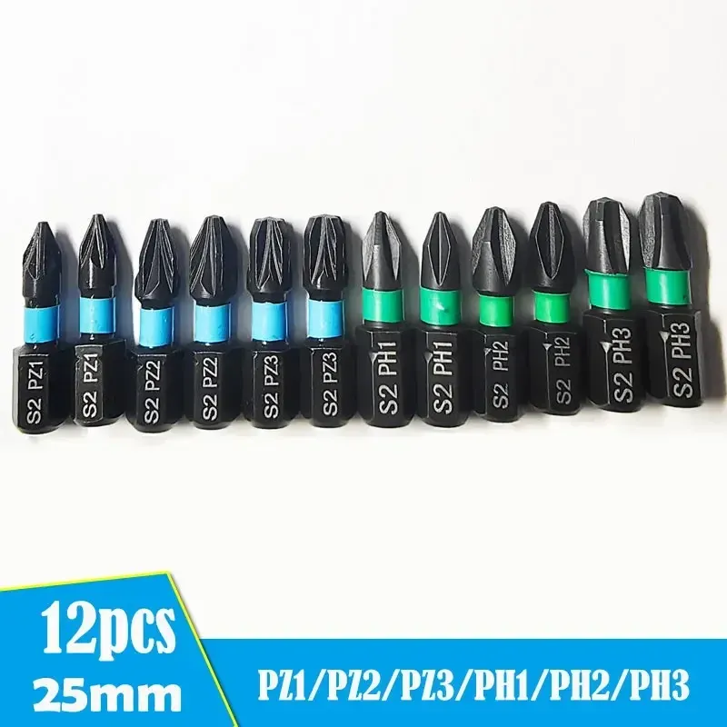 

Новый PZ1/PZ2/PZ3 S2 легированная сталь 25 мм набор магнитных ударных сверл 12 шт. PH1/PH2/PH3 для электрической отвертки
