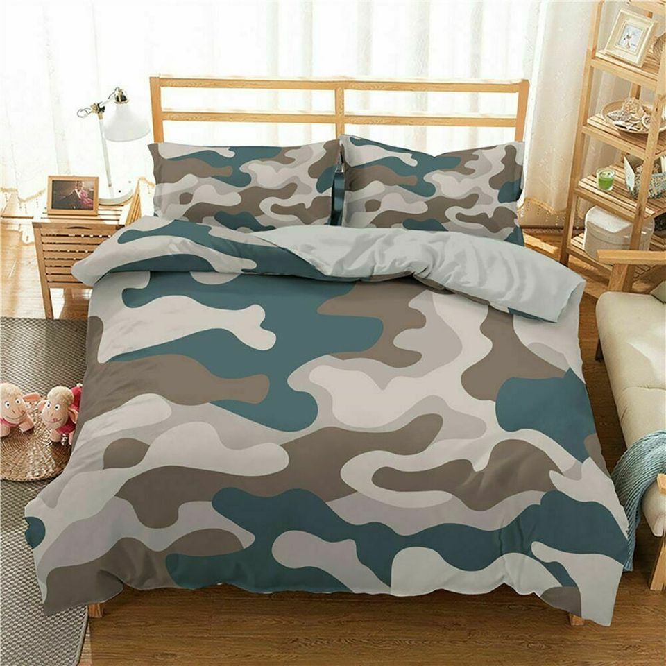 

Camouflage Duvet Cover Set, Camouflage Concept Concealment Artifice Hide Force Uniform Pattern Fashion, 3 Piece Bedding Set