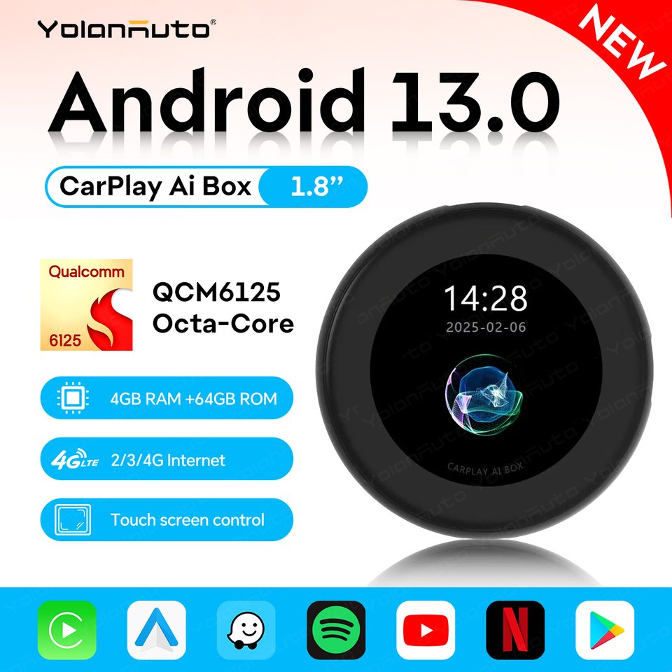 

YolanAuto Android 13 Ai Box для BMW 2025 Новая модель, QCM6125 8 + 256 ГБ, с сенсорным круглым дисплеем, беспроводной CarPlay и Android Auto