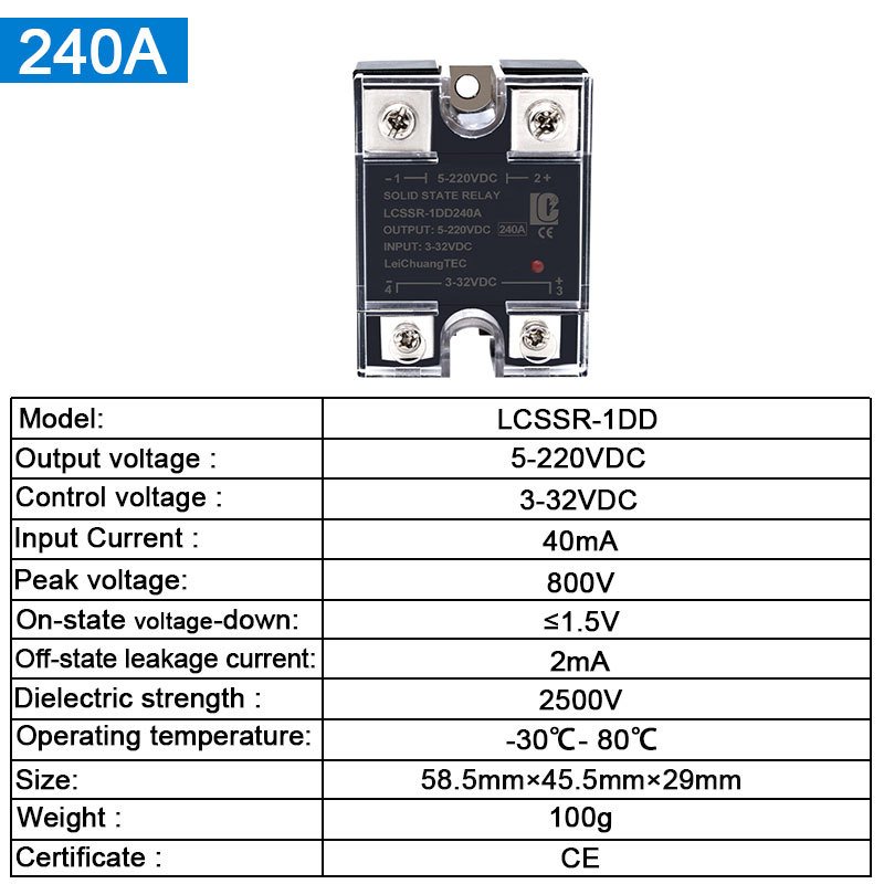 

Твердотельное реле LCTC SSR 10A 25A 40A 60A 80A 100A 120A 200A 240A Однофазное реле управления постоянным током переменного тока в постоянный ток в переменный ток в переменный ток 3-32VDC