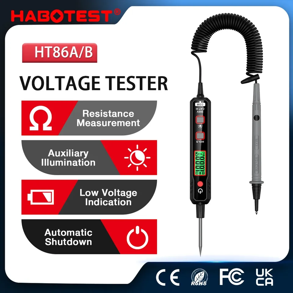 

HABOTEST HT86A Автомобильный детектор напряжения Ручка Бесконтактный тестер напряжения Сопротивление непрерывности Омметр Автомобильный тест цепи неисправности Карандаш