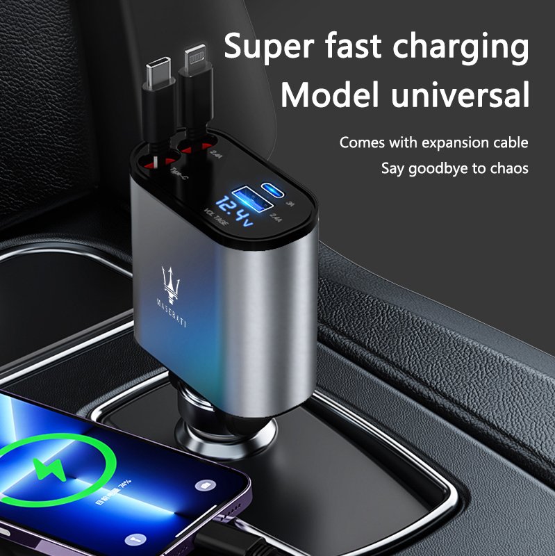 

Выдвижное автомобильное зарядное устройство, кабель USB Type-C, адаптер для быстрой зарядки, аксессуар для Maserati Ghibli Granturismo mc20 Trofeo Levante GTS