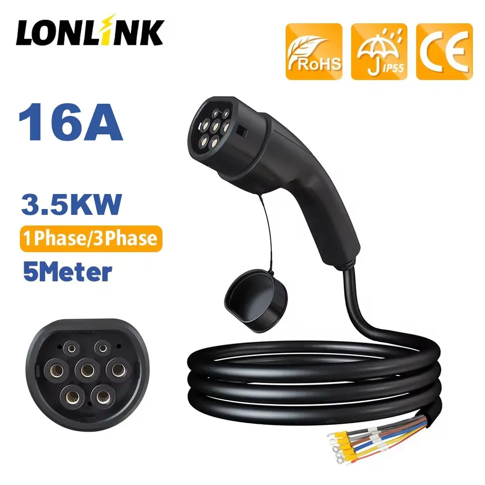 

LONLINK Тип 2 Вилка зарядного устройства для электромобилей с кабелем IEC62196-2 Тип 2, гнездо для открытия провода 7, 11 22 кВт для зарядной станции электромобилей