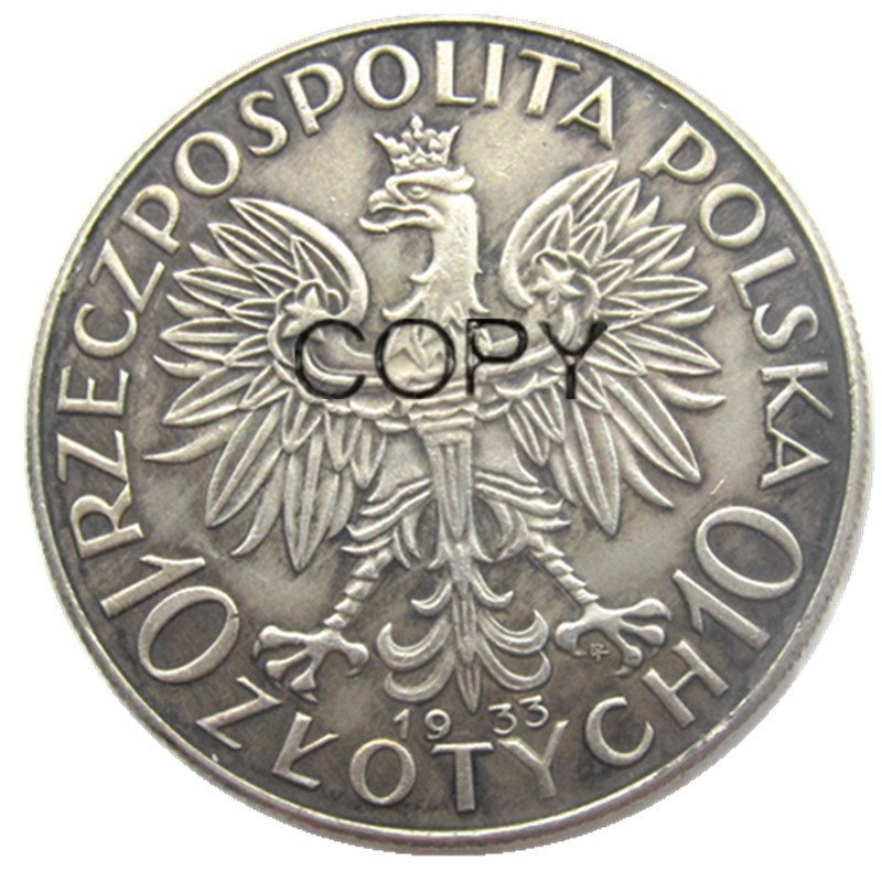 

Серебряная копия монеты 10 злотых, Польша, 1933 год, набор из 10 штук