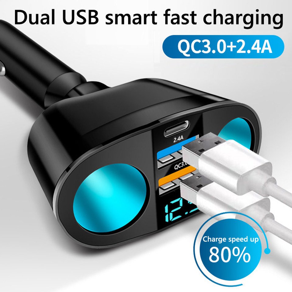 

Черное автомобильное зарядное устройство QC3.0, 12 В/24 В, двойной USB-адаптер питания, автомобильный прикуриватель, светодиодный цифровой дисплей, зажигалка USB с двойным питанием, разделенный