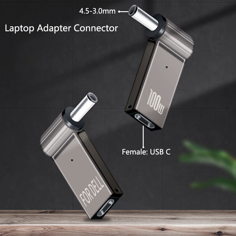 

1 шт. Разъем питания постоянного тока 100 Вт USB C до 4,5x3,0 мм для ноутбука, кабель для быстрой зарядки, шнур для HP/Dell, зарядное устройство для ноутбука постоянного тока 4,5*3,0 мм