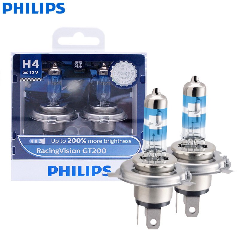 

Philips H4 9003 HB2 12 В Racing Vision GT200 Галогенные лампы для фар + 200% яркий автомобильный свет Оригинальная авто лампа комплект из 2 предметов