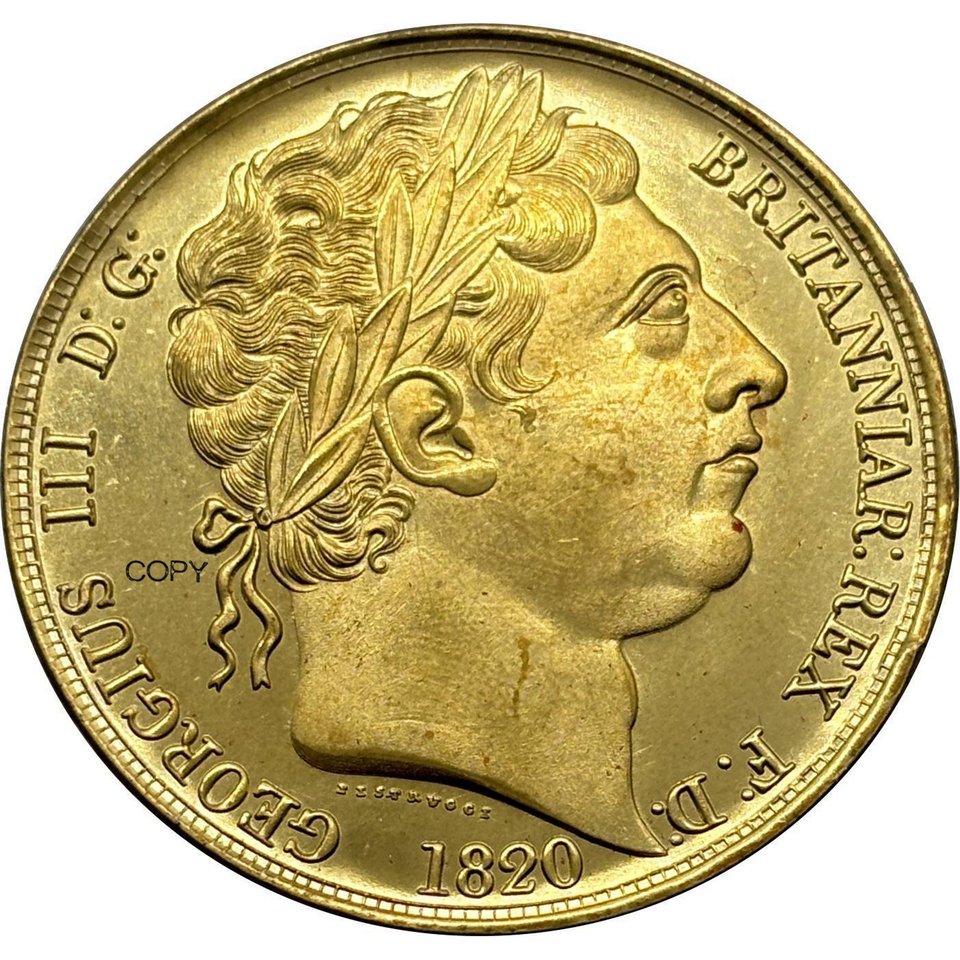 

Латунная копия монеты Великобритания Джорджа III 1820 года 5 фунтов
