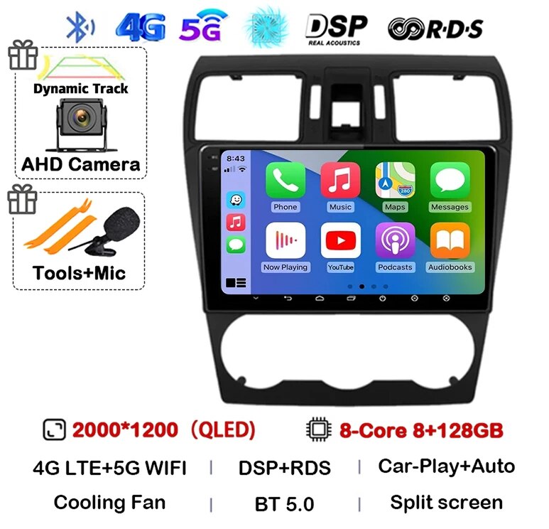 

Автомагнитола Carplay для Subaru Forester 4 SJ XV WRX 2012 2013 2014 2015 2016-2018, мультимедийный автомобильный радиоплеер с Wi-Fi и стереозвуком 4G, Android 14