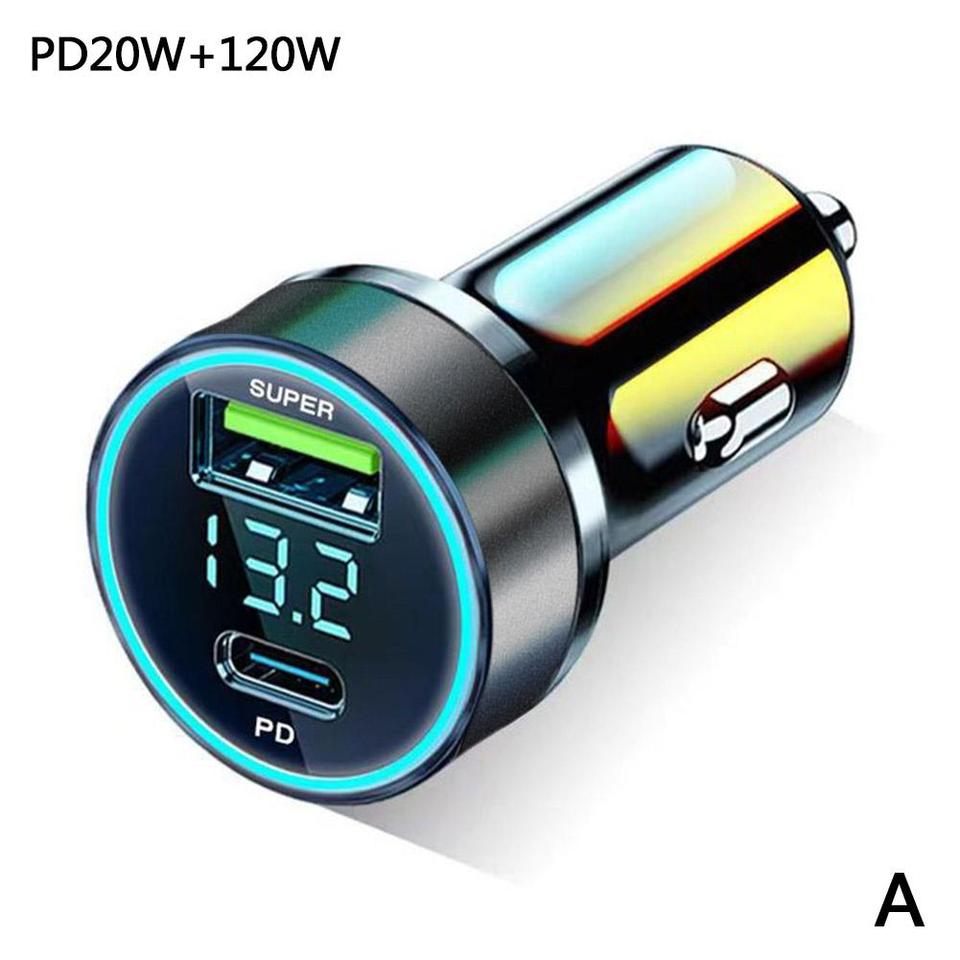 

Автомобильное зарядное устройство с двумя USB-портами, 120 Вт + PD20W, 12-24 В
