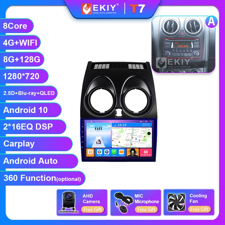 

Автомагнитола EKIY T7 QLED DSP Android для Nissan Qashqai J10 2006 2007 2008-2013 мультимедийный видеоплеер стерео навигация Carplay