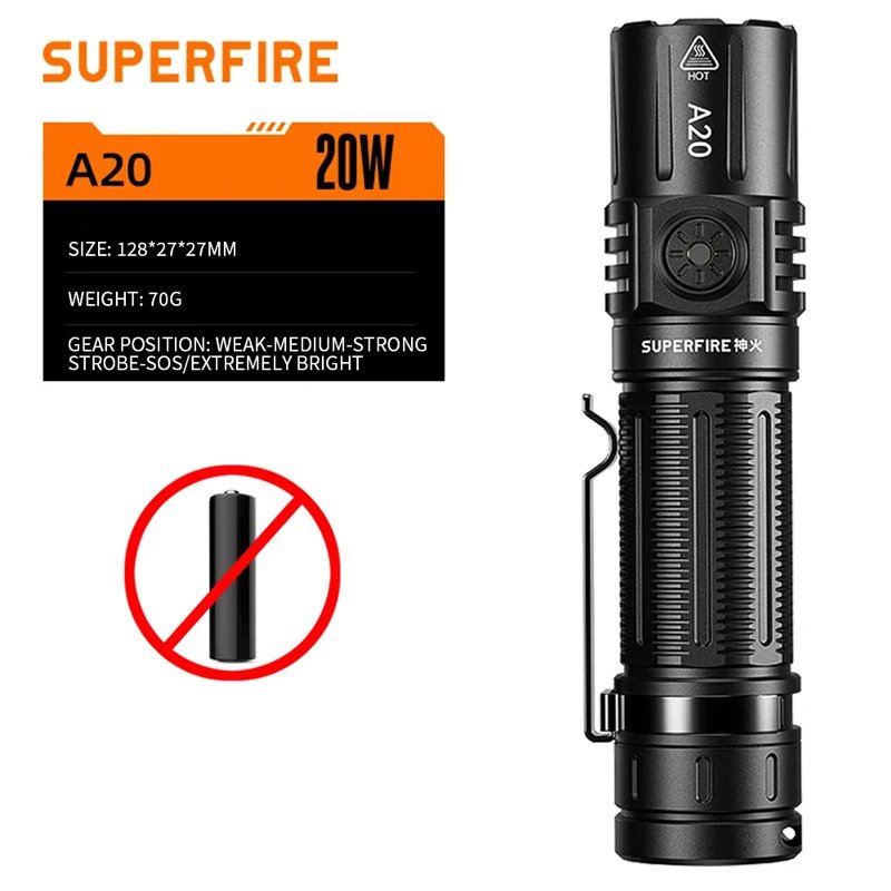 

SUPERFIRE A20 EDC фонарик Type-c перезаряжаемый аккумулятор 21700/18650/3AAA портативный тактический фонарь для кемпинга аварийное освещение