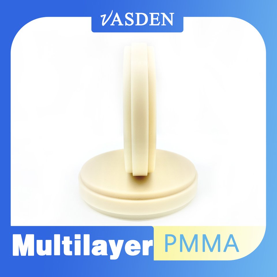 

VASDEN Многослойные ПММА блоки Cadcam Blank 98 мм Многослойные ПММА диски Многослойные ПММА фрезерные диски ПММА стоматологические пустые 16 цветов